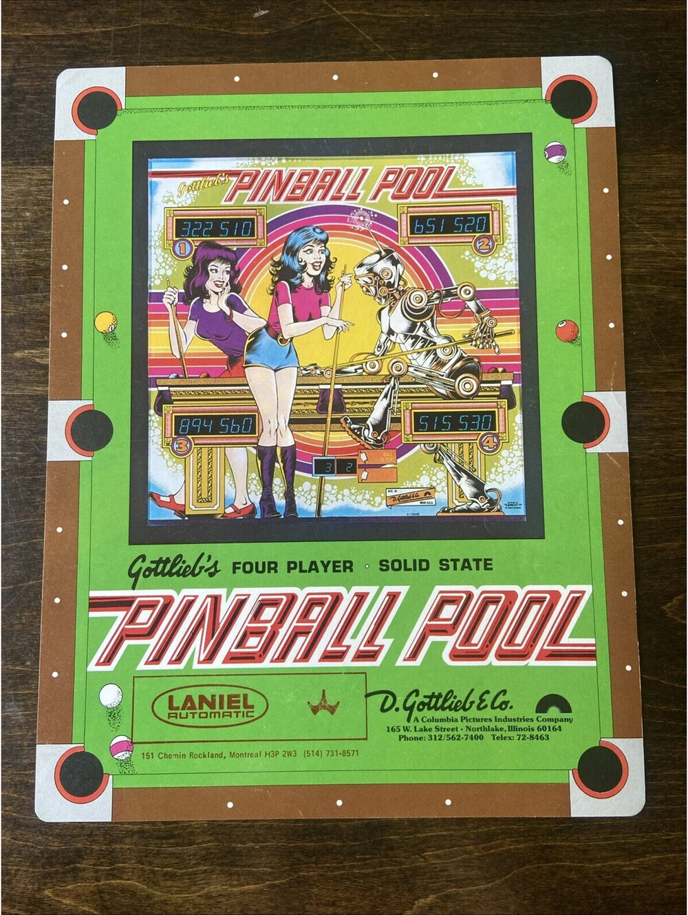 Pinball Pool Pinball Machine FLYER Original Promo Insert Gottlieb 1979 Playfield